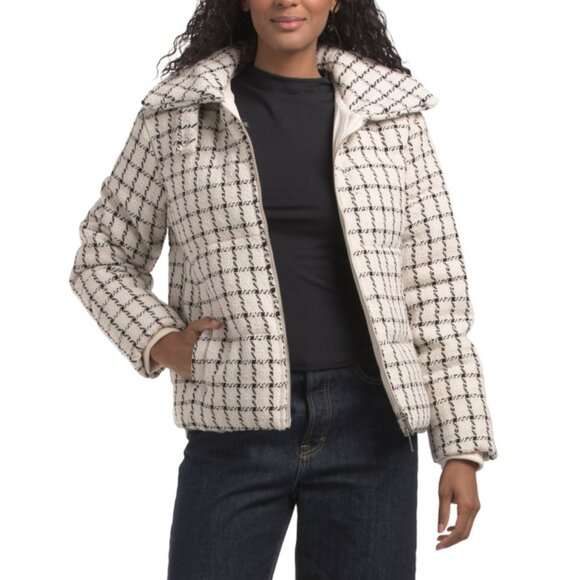 REBECCA MINKOFF Ivory Checkered Puffer Jacket - Picture 1 of 2